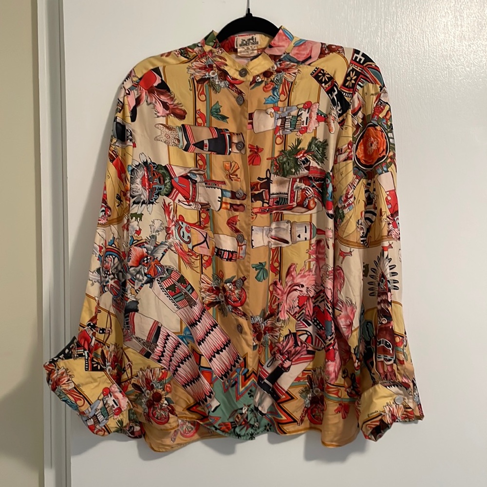 Hermes-Paris button silk shirt
